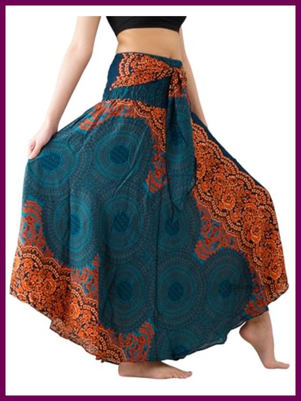 Boho High Waisted Maxi Skirt Asymmetrical Hem Rayon Bow Tie